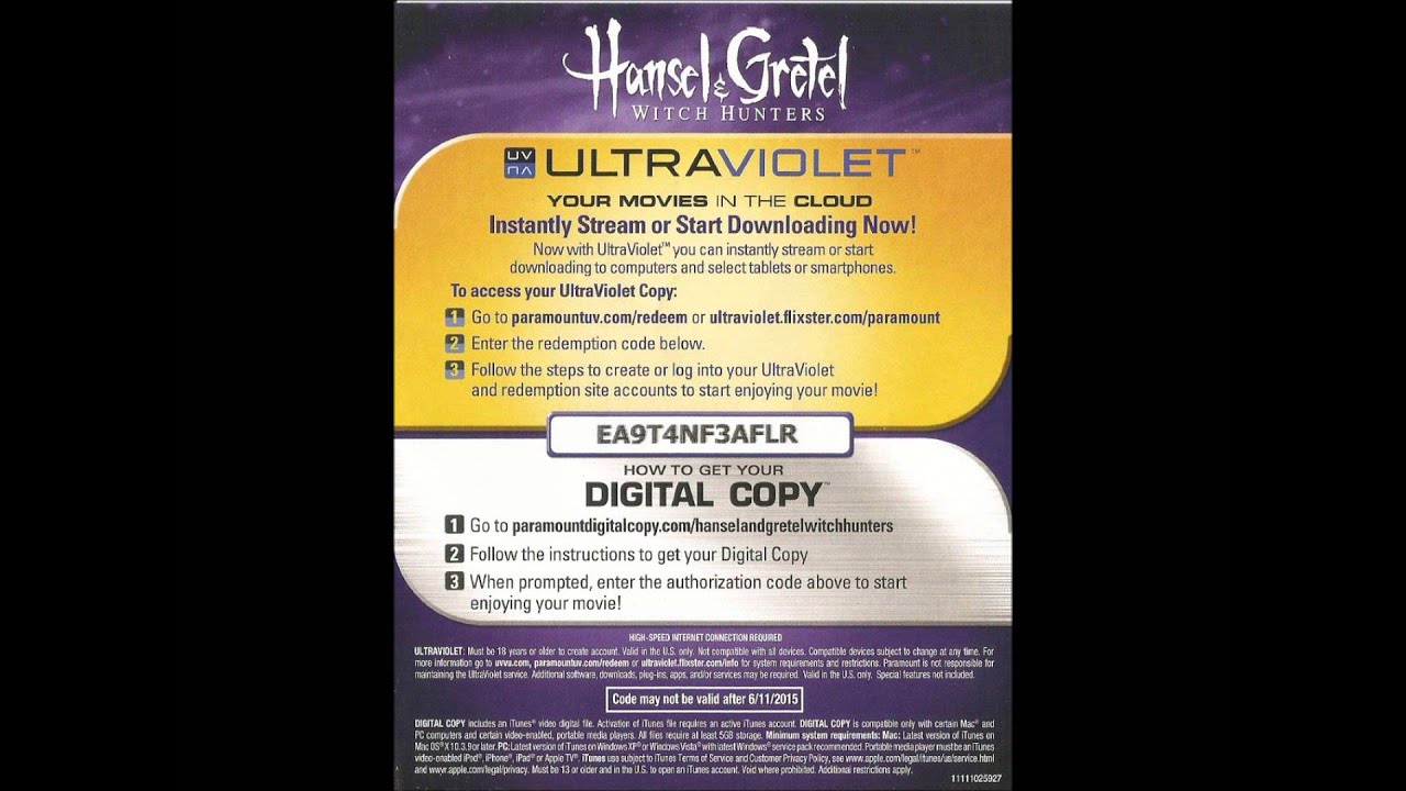 ultraviolet digital code